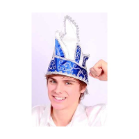 Prins Carnaval muts   heren   blauw/wit   Prinsenmuts   luxe prinsensteek