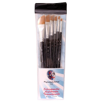 Schmink / grimeer penselen   set van 6x   platte schuine punt   diverse maten