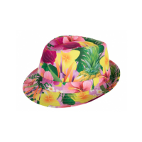 Toppers in concert   Verkleed hoedje voor Tropical Hawaii party   bloemen print   volwassenen   Carnaval/thema feest