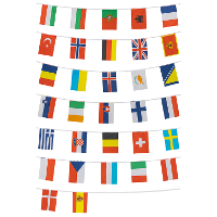 Vlaggenlijn Europese landen   9 m   32 vlaggen   32 landen   polyester   14 x 21