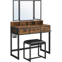 Kaptafel met klapsspiegel   Cosmetische Tafel met gestoffeerde kruk