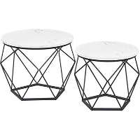 Parya Home Ronde salontafels, set van 2 bijzettafels wit en zwart