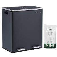 Parya Home   Zwarte Prullenbak   2 x 30 Liter   Roestvrij Staal