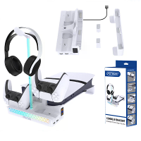 PGTECH GP 533S PS5 Pro Slim Horizontale Stand met Dubbele Koelventilators RGB Verlichting Dubbele Controller Oplader Hoo