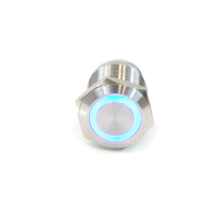 Phobya Push button 19mm stainless steel knop Blauwe LED, 6 pin