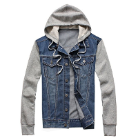 Plus Size Mens Denim Jean Cotton Blend Patchwork Hooded Jacket