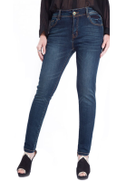 Plus Size Women Solid Mid Waist Zipper Button Elastic Skinny Denim Jeans