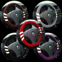 Plush Car Steering Wheel Cover Black Gray Brown Red 38cm