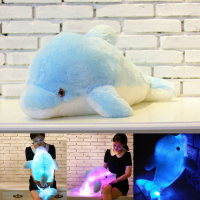Plush Colorful Led Light Blue Dolphin Shape Throw Pillow