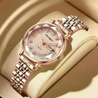 POEDAGAR Dames Luxe Rhinestone Quartz Horloge Waterdicht Lumineus Polshorloge Kalender Analoog Rvs Polshorloge Elegante