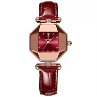 POEDAGAR Dameshorloges Mode Luxe Rokken Kwarts Horloge Polygoonwijzer Waterdicht Dames Leren Polshorloge
