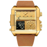 POEDAGAR Luxe Heren Kwarts Horloge Mode Rechthoekig Sporthorloge Waterdicht Multifunctionele Elektronische Dubbele Weerg
