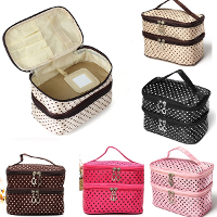 Portable Polyester Double Layer Makeup Cosmetic Toiletries Bag