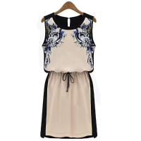 Printed Chiffon Dress Sleeveless Drawstring Waist Pencil Dress