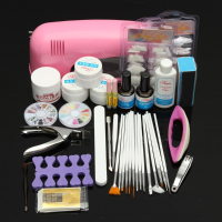 Pro Acrylic Nail Art Uv Gel Lamp Brush Powder Tips Manicure Set Kit