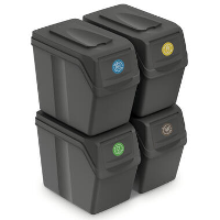 Set van 4 stuks kunststof afvalscheidingsbakken grijs van 20 liter