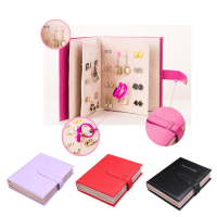 Pu Leather Book Style Earrings Jewelry Organizer Display Storage Case