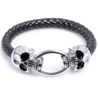 Punk Black Pu Leather Skeleton Skull Stainless Steel Bracelet Men Jewelry