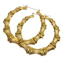 Punk Large Hoop Heart Shaped Bamboo Earrings Gold Plated Jewelry