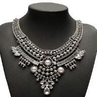 Punk Pearl Crystal Rhinestone Chunky Choker Bib Statement Necklace