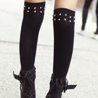 Punk Style Cotton Cool Rivet High Stockings