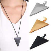 Punk Style Triangle Pendant Long Chain Necklace Gold Silver Black