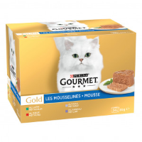 Purina Gourmet Gold mousse met konijn, rund, kalf en lam natvoer voor de kat (85g) 1 doos (96 x 85g)