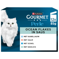 Purina Gourmet Perle Ocean Flakes in saus natvoer kat (12x85 g) 1 doos (12 x 85 g)