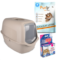 Lexie kattenbak & silica kattenbakvulling starterspakket Grijs