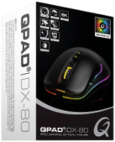 QPAD DX80 Gaming muis USB Optisch Zwart, RGB 7 Toetsen 1000 dpi, 1600 dpi, 2400 dpi, 3200 dpi, 5000 dpi, 8000 dpi Verlicht