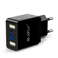 RAXFLY 2.4A Dual Ports LED Display Travel Wall Charger EU Plug For iPhone X 8Plus Oneplus 5t Xiaomi6