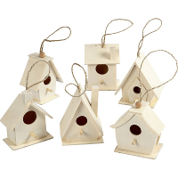 Hobby vogelhuisjes   6x stuks   7 cm   hout   knutselen   knutselpakket vogelhuisjes/nestkastjes