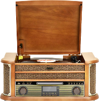 Reflexion HIF2002DAB Retro stereoset DAB+, FM, CD, Cassette, Platenspeler, Bluetooth, USB Behuizing van echt hout, Opnamefunctie, Incl. Afstandsbediening 2 x