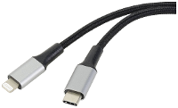 Renkforce USB C, Apple Lightning Aansluitkabel 2.00 M Kabelmantel van gerecycled materiaal, Extreem robuust gevlochten bescherming, Flexibel, Extreem dun Zwart