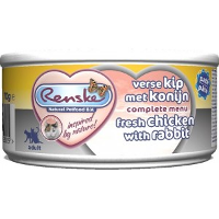 Renske Kat Adult Verse Kip met Konijn 70 gr 1 tray (24 blikken)