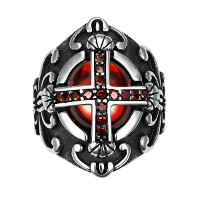 Retro 316l Stainless Steel Red Zircon Cross Ruby Finger Ring For Men