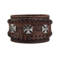 Retro Adjustable Zinc Alloy Cross Genuine Leather Bracelet