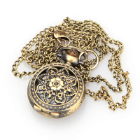 Retro Blossom Carved Pattern Necklace Quartz Pocket Watch S026