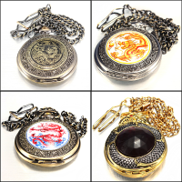 Retro Elegant Bronze Dragon Alloy Quartz Chain Pocket Watch