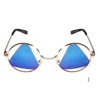 Retro Inset Triangle And Quadrangle Reflective Round Frame Sunglass