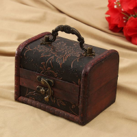 Retro Printed Wooden Jewelry Box Storage Holder Case With Handle