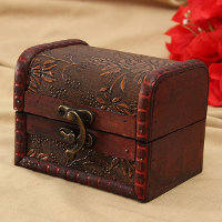 Retro Printed Wooden Jewelry Storage Box Vintage Container Case