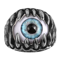 Retro Punk Stainless Steel Blue Evil Eye Band Ring Men Jewelry