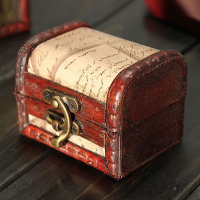 Retro Vintage Stamp Wooden Jewelry Storage Box Case Metal Lock