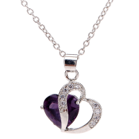 Rhinestone Crystal Double Heart Pendant Necklace For Women
