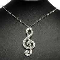 Rhinestone Crystal Musical Note Pendant Necklace Long Chain