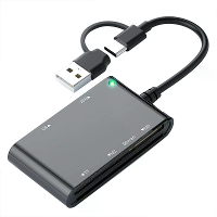 Rocketek CR375 B 6 in 1 Slimme Kaartlezer voor Slimme SIM SD TF M2 MS Kaarten met USB A/USB C Interface Plug and Play