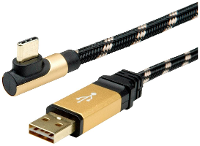 ROLINE GOLD USB 2.0 Kabel, USB A Male reversible   USB C 90° Male, 0,8 m