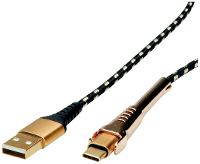 ROLINE GOLD USB 2.0 Synchronisatie  en oplaadkabel, USB A/USB C, met steun, 1 m
