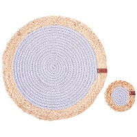 ROSELLA   Set 12 placemats en onderzetters   Grijs/Natuurlijk   Jute